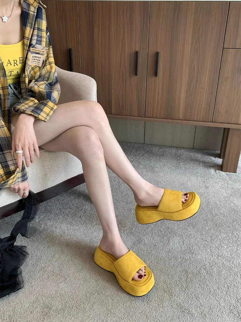 Women Platform Slippers Fashion Wedge Heeled Sandals Luxury Suede Casual Slides Summer New Beach Shoes for Women Sandalias Mujer
