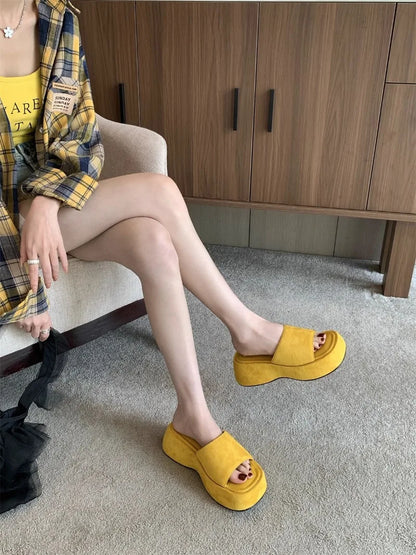 Women Platform Slippers Fashion Wedge Heeled Sandals Luxury Suede Casual Slides Summer New Beach Shoes for Women Sandalias Mujer