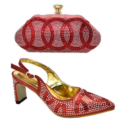 Fashion Shoes and Bag for Party Wedding African Women Wedding Shoes and Bag Set Decorated with Rhinestone Luxery Shoes Women
