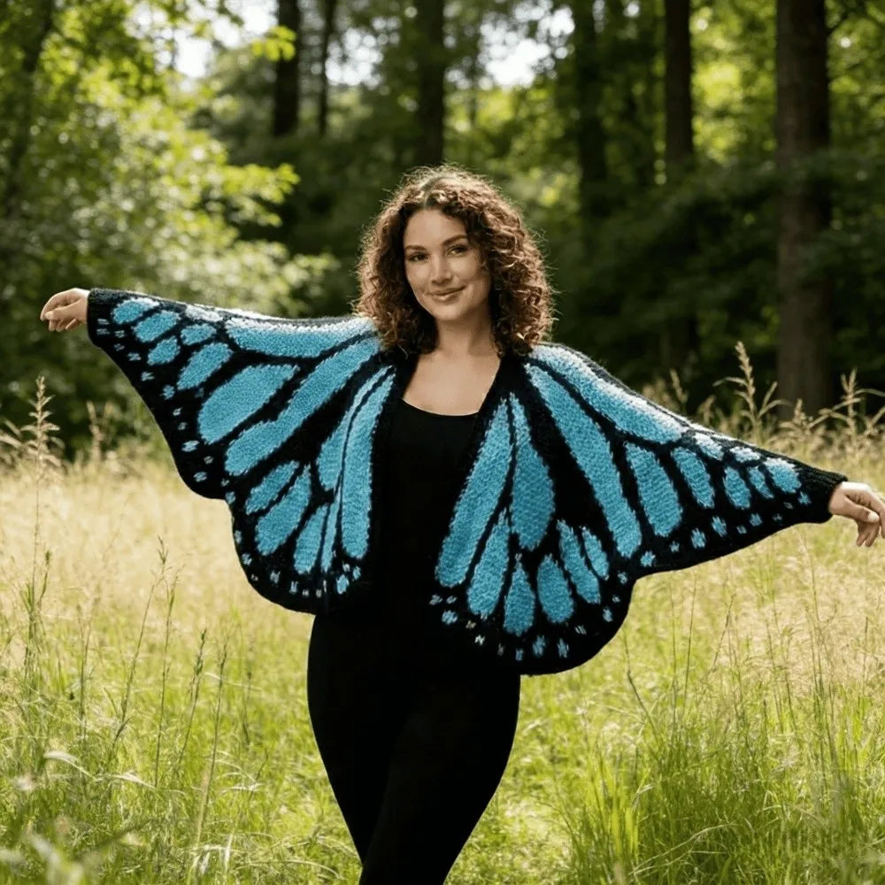 Crochet Monarch Butterfly Knit Cardigan Soft Breathable MonarchButterfly Cardigan Sweater Keep Warm with Butterflies Wing