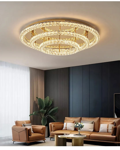 Modern Luxury Led Dimmable Chandelier Foyer Crystal Ceiling Lights Lustre Indoor Light Lamparas Round Steel Led Luminarias