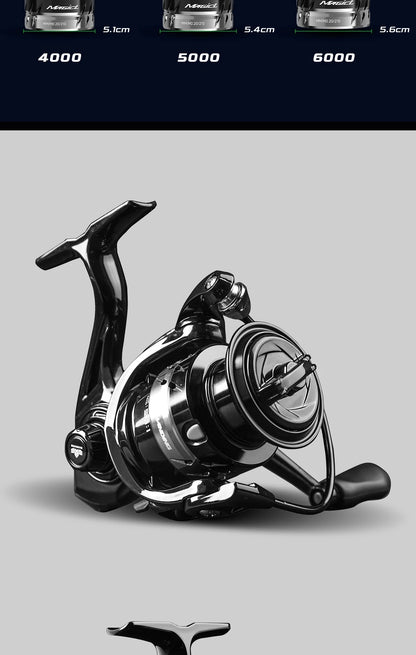 HANDING Lite Spinning Reel 5,2:1 Gear Ratio Black Spinning Reel 7kg Max Drag Spinning Reel 1000-6000Size 3+1 Ball Bearings