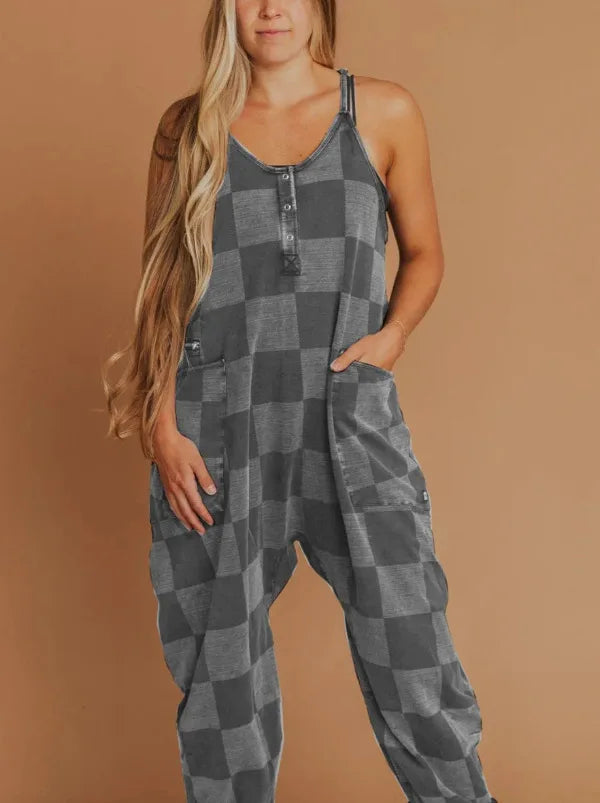Sling Jumpsuits For Woman Printed Jumpsuit Lattice Loose Simple Style All-match Casual Commuting Street Wind Homewear Backless