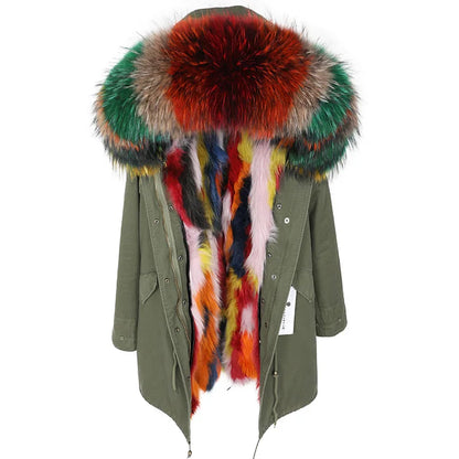 Maomaokong 2026 New Natural Fur Lining Real Fur Coat Winter Jacket Women Raccoon Fur Collar Warm Thick Parkas Female Clothing