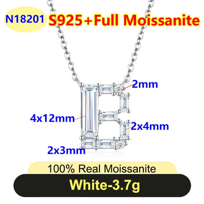 PureNew 26 Letter A-Z 4x12mm Moissanite Necklace For Women S925 Silver D Color 18k Plated Sparking Women's Moissanite Chain