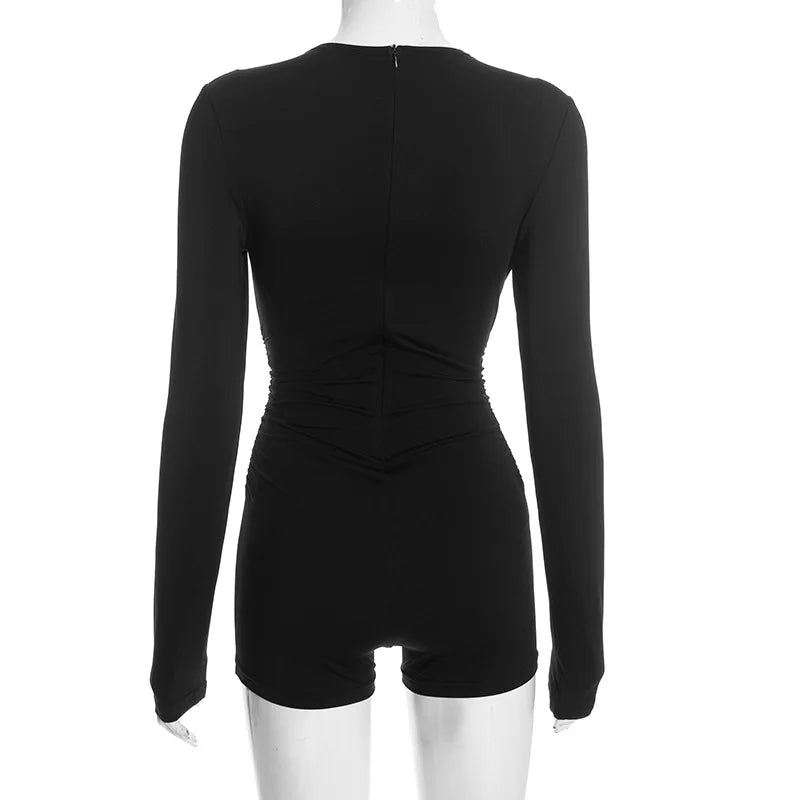 Sexy Solid Color Bodycon Rompers for Woman Round-neck Long Sleeve Elasticity Jumpsuit  Female Streetwear Overalls 2025