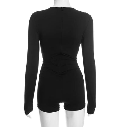 Sexy Solid Color Bodycon Rompers for Woman Round-neck Long Sleeve Elasticity Jumpsuit  Female Streetwear Overalls 2025