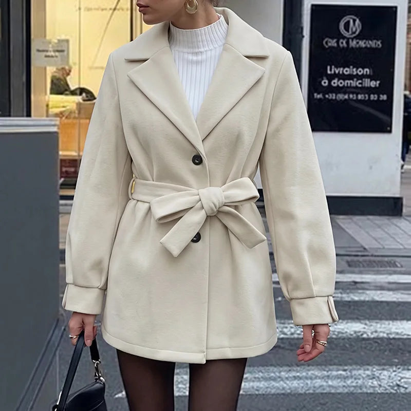 Women Wool Mid Length Coats Jackets Blends Turn Down Collar Coat Thick Warm Y2k Streetwear Jacket Work Outerwear Autumn Winter