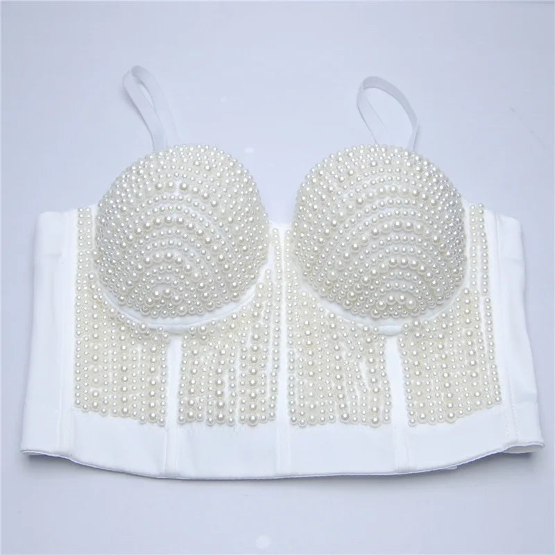 Quality Pearl Tank Tops Rhinestone Women Crop Top Club Clothes Streetwear Y2K Corset Woman Shaper Camis Fashion Feamale Clothing