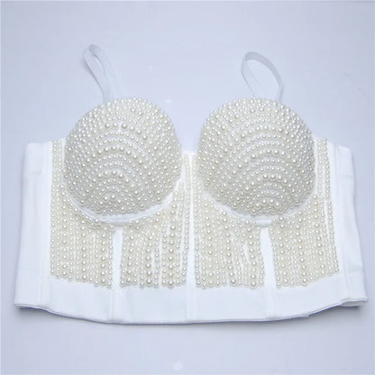 Quality Pearl Tank Tops Rhinestone Women Crop Top Club Clothes Streetwear Y2K Corset Woman Shaper Camis Fashion Feamale Clothing