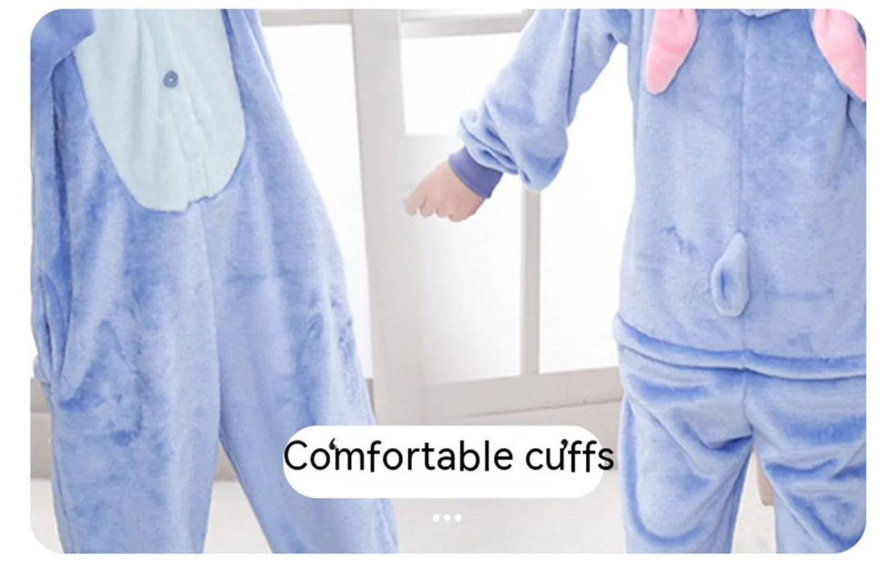 Children's One-Piece Sleep Adult Flannel Cartoon Animal Blue Pajamas Children's Performance Onesie