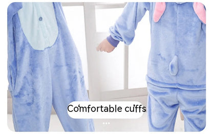 Children's One-Piece Sleep Adult Flannel Cartoon Animal Blue Pajamas Children's Performance Onesie