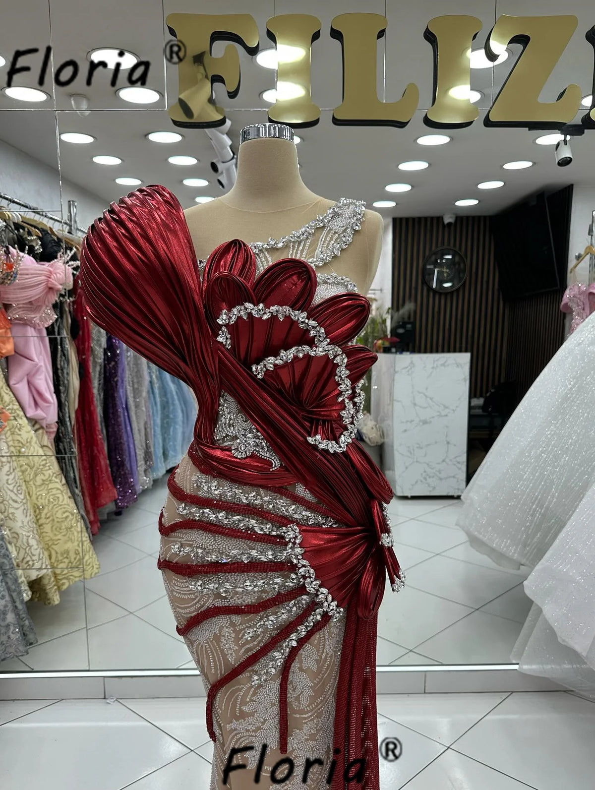 Luxury Red Wedding Dress Beaded Crystal Appliques 3D Mermaid Formal Party Gowns Prom Woman Customized Vestidos de Gala 2026