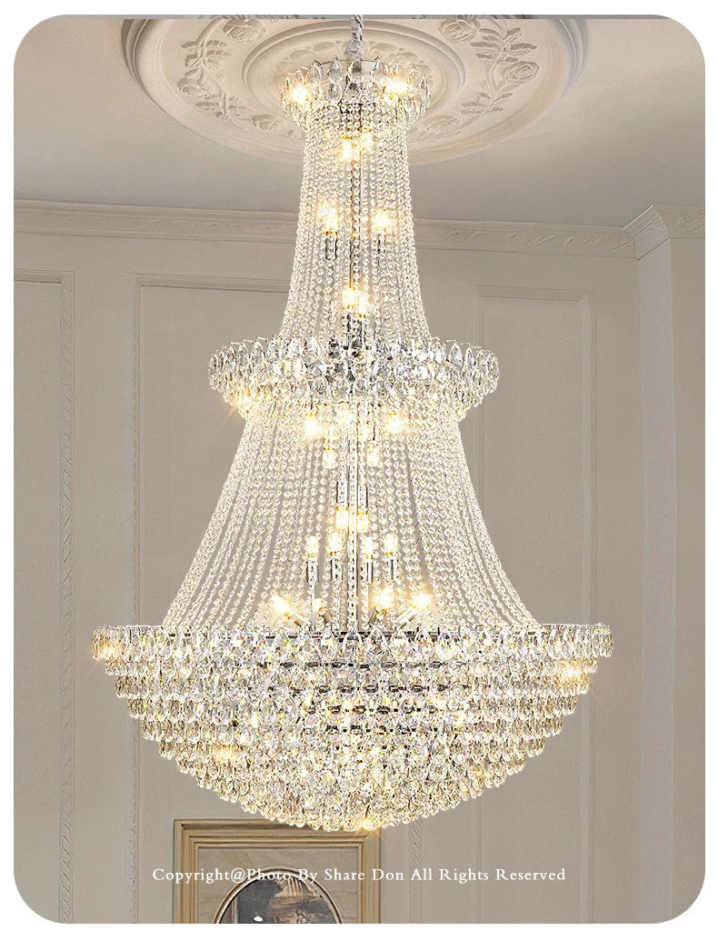 New Ceiling Lamp Villa Living Room Lamp - Multi-Story Void Floor-To-Ceiling French Light Luxury Minimalist Crystal Pendant Lamp