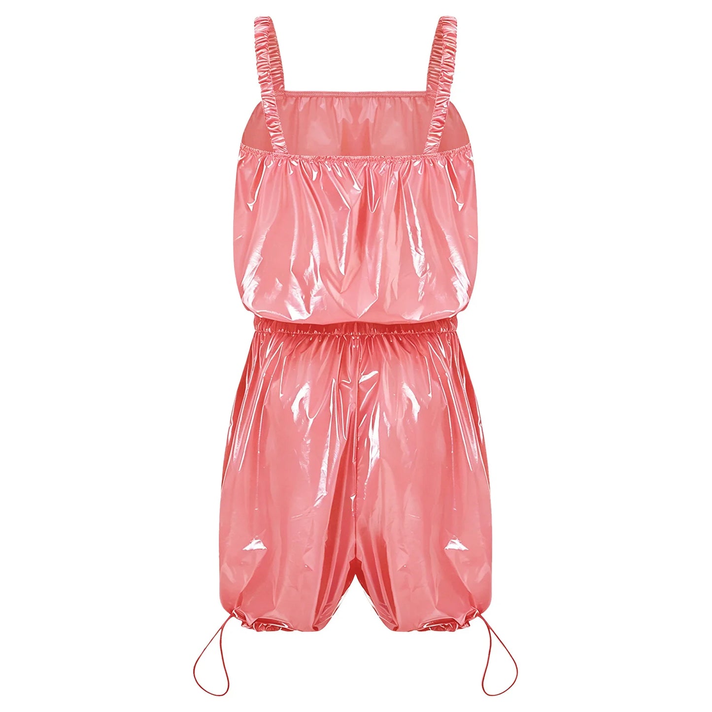 Womens Glossy Waterproof Diaper Cover Sling Bodysuit Waistband Drawstring Legs One-piece Cami Rompers Adaptive Short Jumpsuit