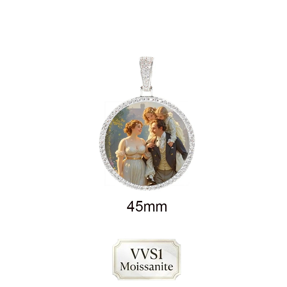 ESKEEM Custom Picture Moissanite Pendant Necklace 18k Gold Plated Personalized Brass Circle Chain Photo Pendant for Men Women