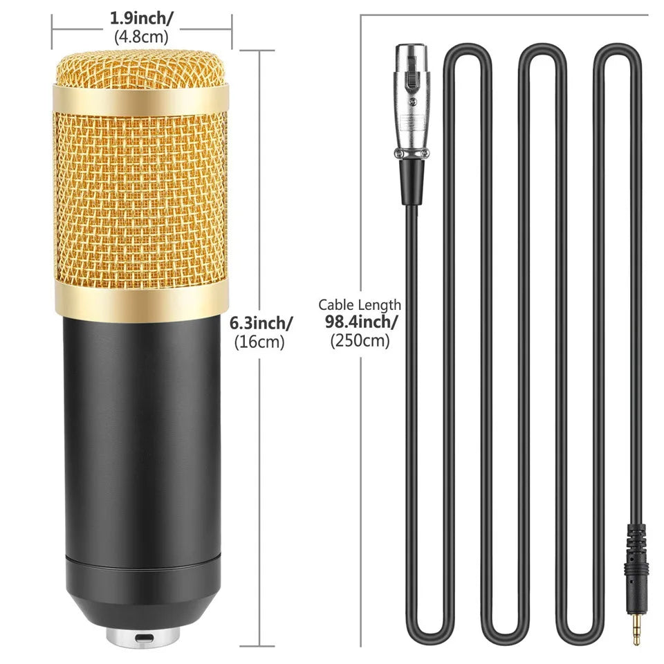BM800 Condenser Alloy Microphone Kit Professional Sound Card Arm Bracket Set V8 Studio Mixer Live Soundcard Singing Record Mic