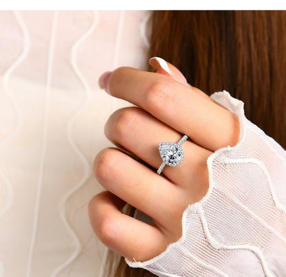 MINTYBOX Pear Cut 2.0CT Luxury Moissanite Ring Solid 925 Sliver 18K Gold Plated Engagement Halo Ring for Women Fine Jewelry Gift
