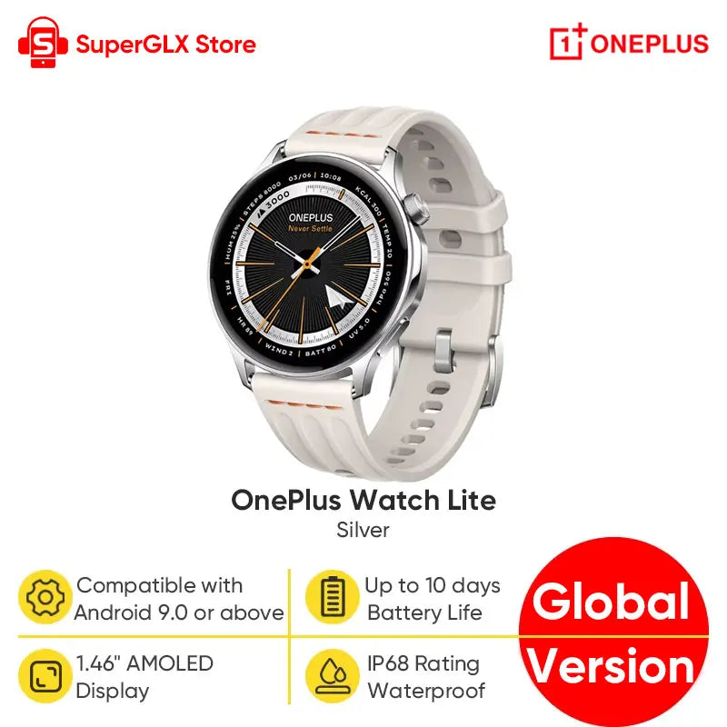 OnePlus Watch Lite Global Version Smart Watch 1.46'' AMOLED Display Up to 10 days of Battery Life IP68 BT 5.2 100+ Sport Modes