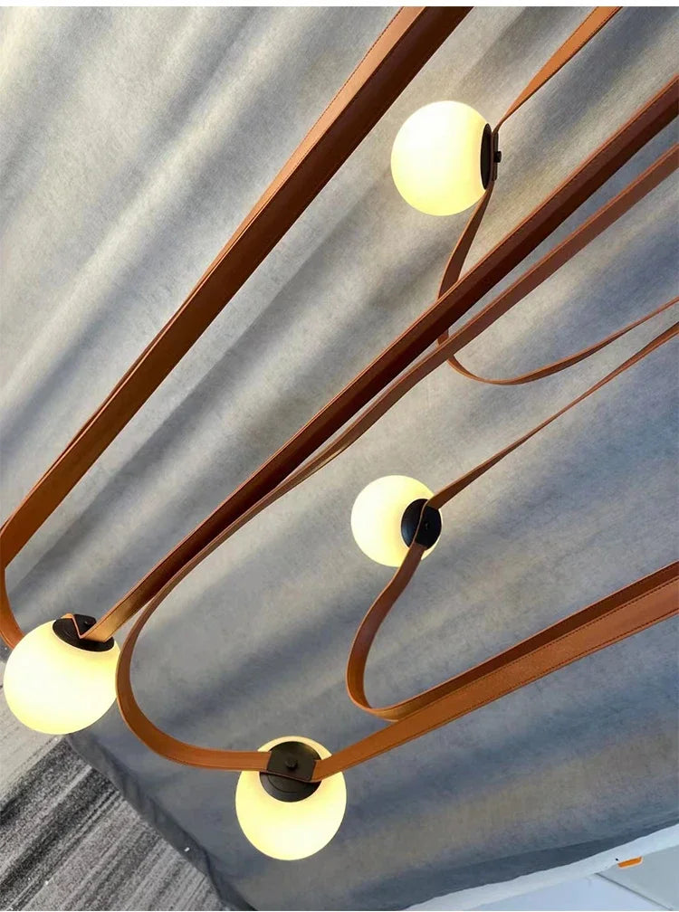 Nordic Leather Chandelier Italian Leather Belt Duplex Staircase Living Room Hotel Restaurant Decoration LED Lamps Pendant Lights