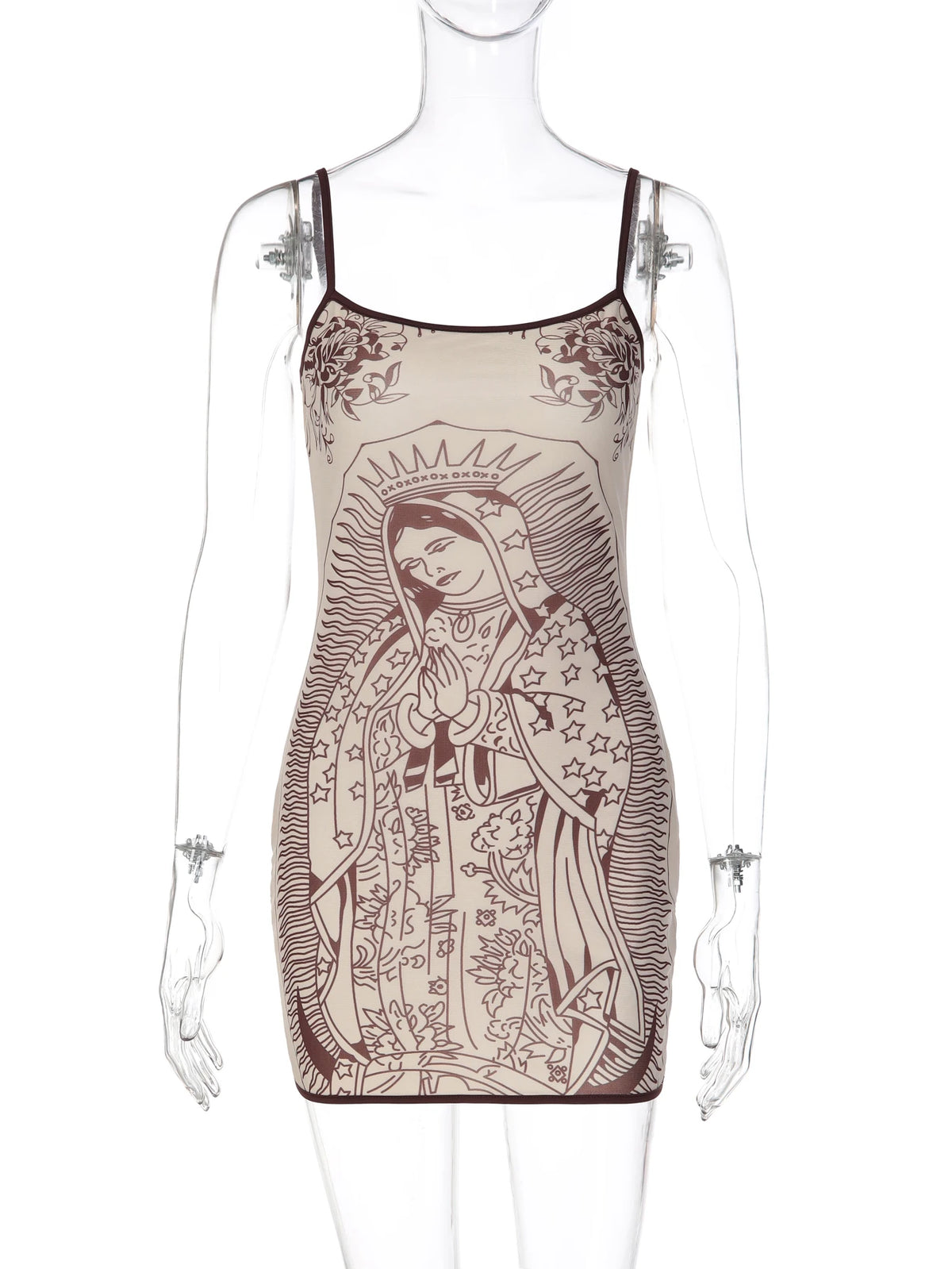 Dulzura Women'S Sexy Backless Madonna Print Spaghetti Strap Mini Dress Vintage Casual Summer Dress Party Vacation Street Outfit