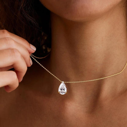 FEOBUR 1-4CT Pear Cut Moissanite Diamond Necklace for Women Certified 925 Sterling Silver Waterdrop Pendant Neckchain Jewelry