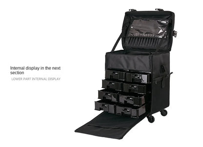 KLQDZMS Professional Cosmetic Case Female Oxford Cloth Beauty Manicure Toolkit Large Capacity Trolley With Wheel Luggage Bag