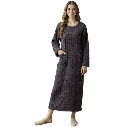 Women's Fuzzy Fleece Nightgown Winter Warm Cozy Plush Pajamas Casual Long Sleeve Crewneck Sleepwear Pullover Flannel Night Dress