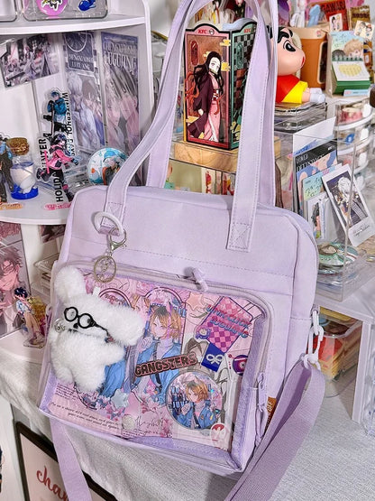 New Kawaii Ulzzang Itabag Girls Simple High Quality Nylon Shoulder Bag With Display Plate Crossbody Bags College Student Ita Bag