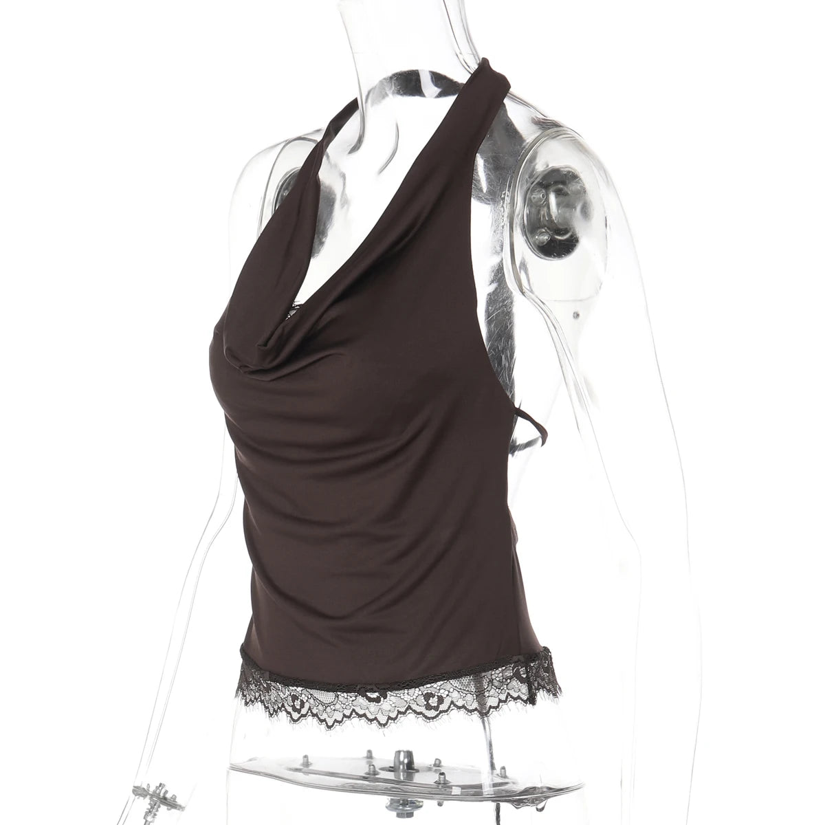 Dulzura Summer Fashion Sexy Halter Backless Lace Up Lace Ruffles Swinging Collar Vest Women'S Casual Y2K Top Party Club Clothes