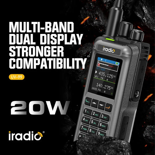 IRadio UV-99 Analog Walkie Talkie 15W High Power UV Dual Band with Dual Display Aviation Frequency One-Key Weather Channel