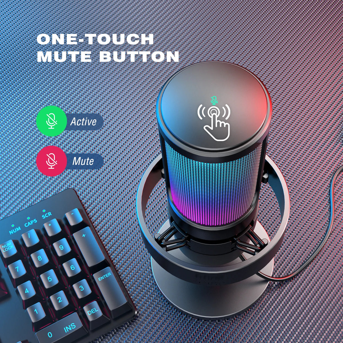 FIFINE USB Microphone for Recording and Streaming on PC and Mac,Headphone Output and Touch-Mute Button,Mic with 3 RGB Modes -A8