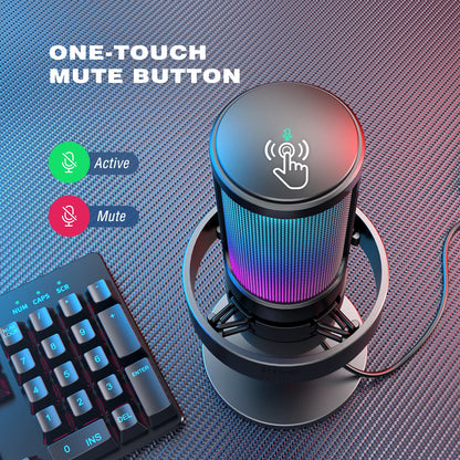 FIFINE USB Microphone for Recording and Streaming on PC and Mac,Headphone Output and Touch-Mute Button,Mic with 3 RGB Modes -A8