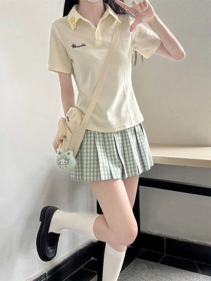 Japanese JK Uniform Polo Shirt and Skirt Suit Spring and Summer Wear Genuine All-match College Style Female Cute Lady Quiet