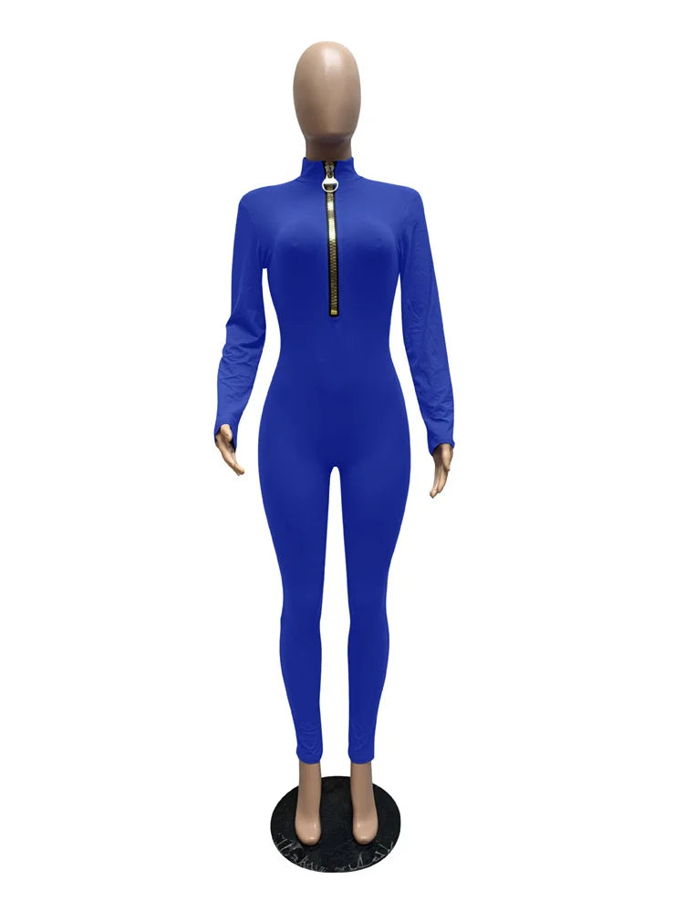 WESAYNB Wholesale Streetwear Clothes Zipper Long Sleeve Jumpsuit Women 2022 Black Blue Pink One-pieces Outfits Bodycon Jumpsuits