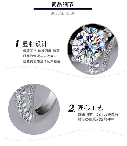 Classic Six-Claw PT950 Platinum Ring Set for Women, 5 Carat Moissanite, Sansheng Sanshi (Three Lives Three Worlds) Style