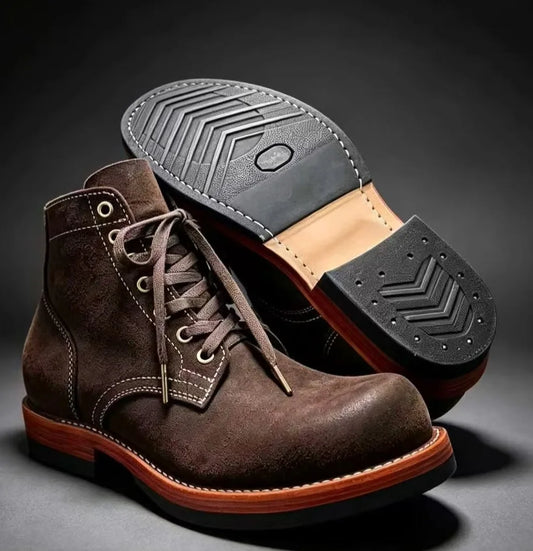 C413 Men Retro Tough Motorcycle Ankle Boots Goodyear Welt Durable Full Leather Outdoor Work Boot