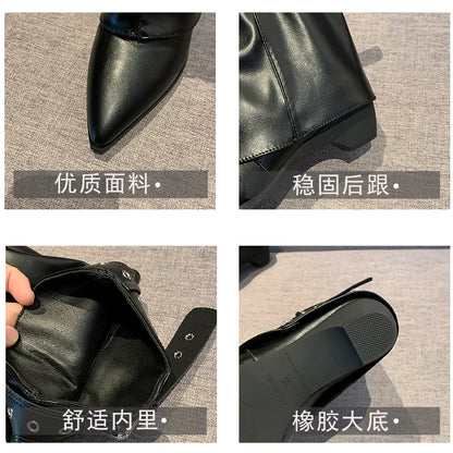 2025 Pointed Toe Women's Winter Boots Designer Mid Heels Elegant Shoes Pumps Fashion Boots New Trend Dress Gothic Ladies Boots