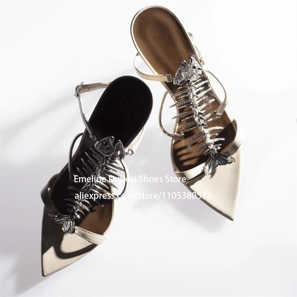 Fish Bone Sandals Rhinestone Slingback High Heels Pointed Toe Stiletto Pumps for Party Evening Sexy Women Summer Shoes Plus Size