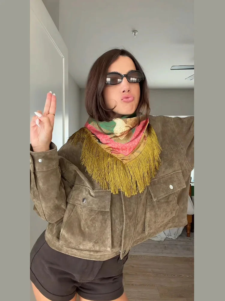 Tassel Floral Women ’s Scarf Large Square Silky Satin Scarf With Olive Fringe Trim Scarf Female 2026 Spring Woman Accessory