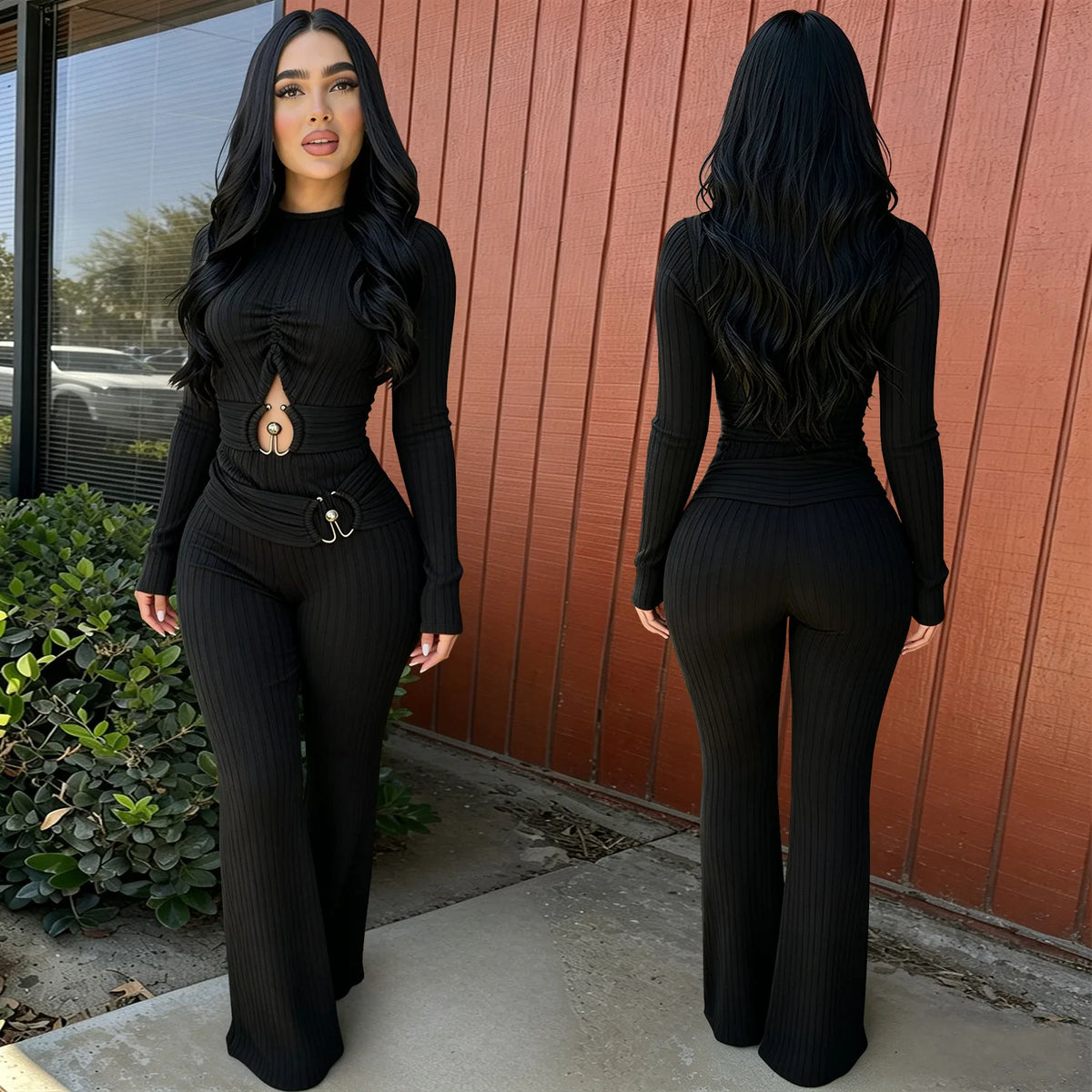 Solid Women Jumpsuits For Spring Autumn Long Sleeve O-Neck Loose Fashion Streetwear Hollowed Out Overalls Pants Trousers 2026