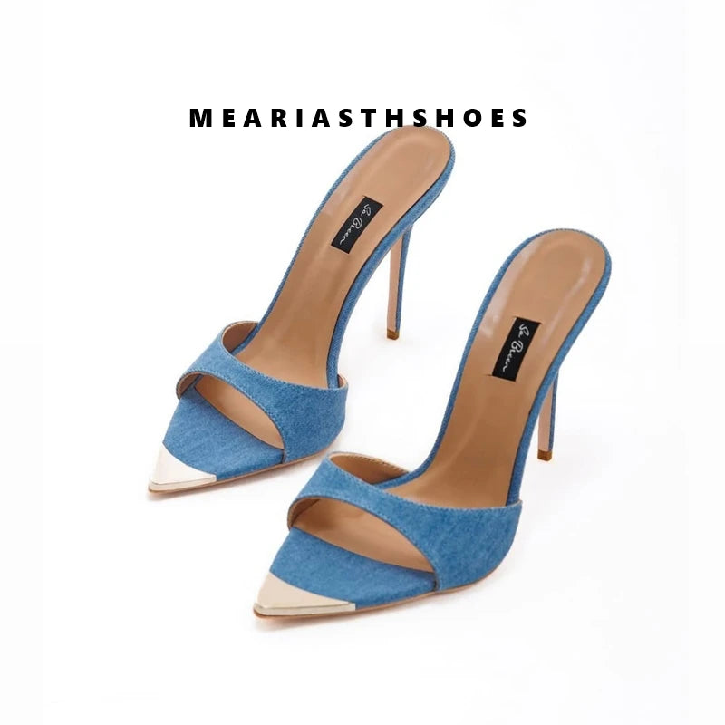 Super-high Heel Slippers Women Shoes Summer Peep Toe Mixed Colors Stiletto Sandals Sexy Party Ladies Shoes Luxury Woman Pumps
