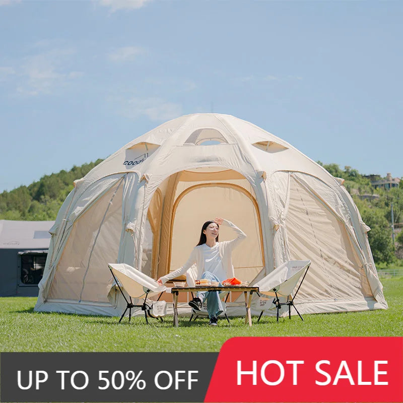 Classic Waterproof Geodesic Coody Dome Beige Inflatable Tent Family Outdoor Glamping Canopy Air House Tent