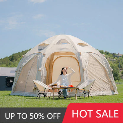 Classic Waterproof Geodesic Coody Dome Beige Inflatable Tent Family Outdoor Glamping Canopy Air House Tent