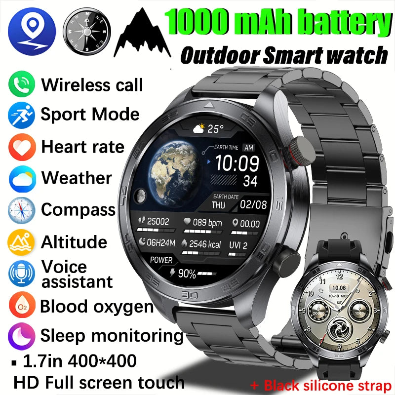 2026 new business men's smart watch 1000 mAh battery with compass altitude pressure IPX8 waterproof call sports health watch