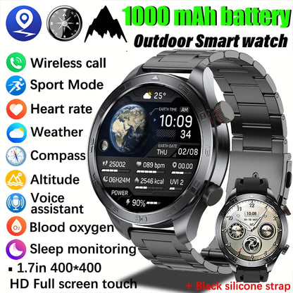 2026 new business men's smart watch 1000 mAh battery with compass altitude pressure IPX8 waterproof call sports health watch