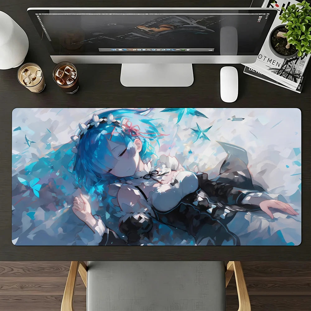 Anime R-Re Zero Rem Mouse Pad Large Non-Slip Waterproof Mat Stitched Edge Keyboard Pad for Gaming Daily Office