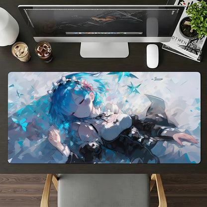 Anime R-Re Zero Rem Mouse Pad Large Non-Slip Waterproof Mat Stitched Edge Keyboard Pad for Gaming Daily Office