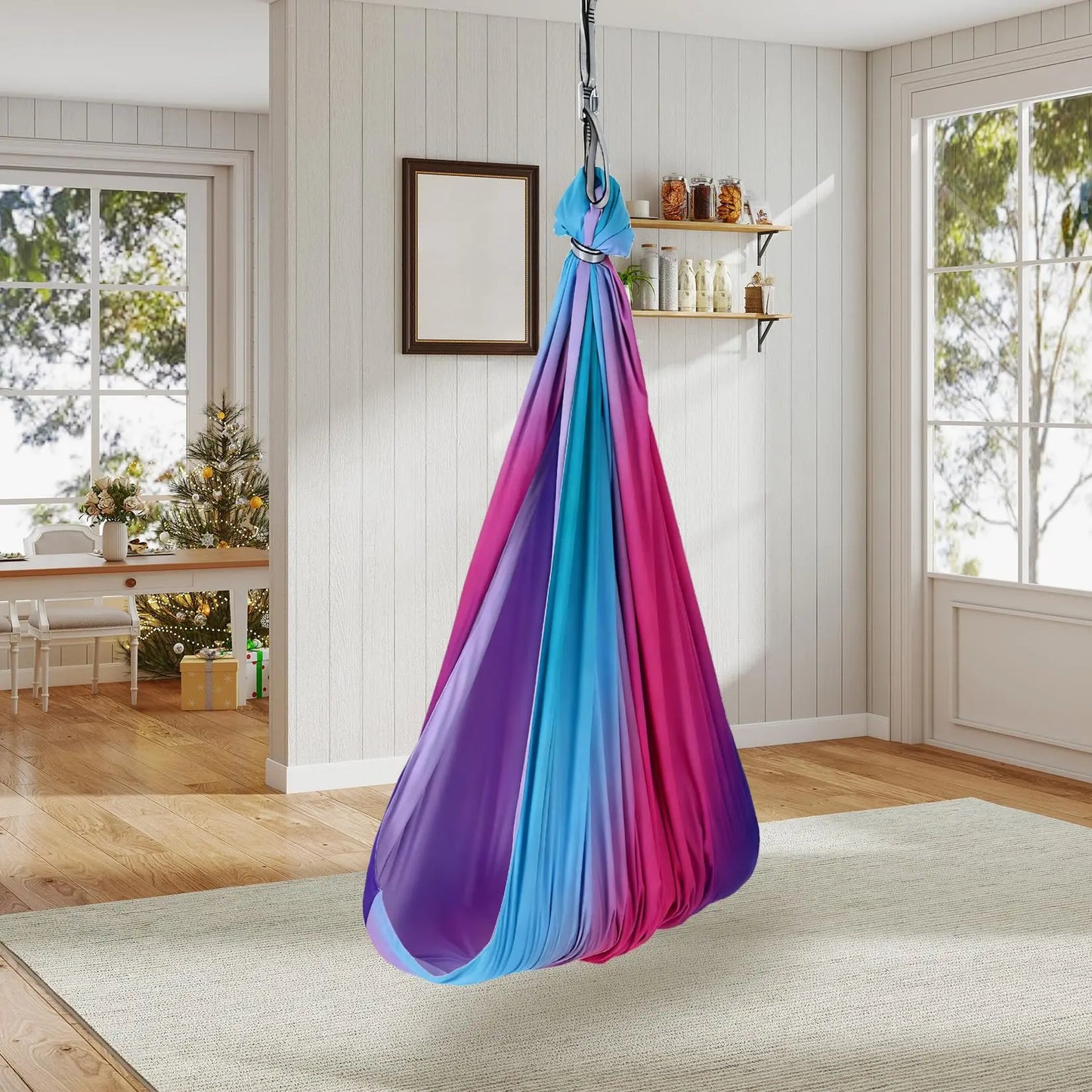 Sensory Swing Hammock Chair For Kids 55x59in Dual Layer Indoor Outdoor Hanging Pod Hammock Swing 300LB With 360 Swivel