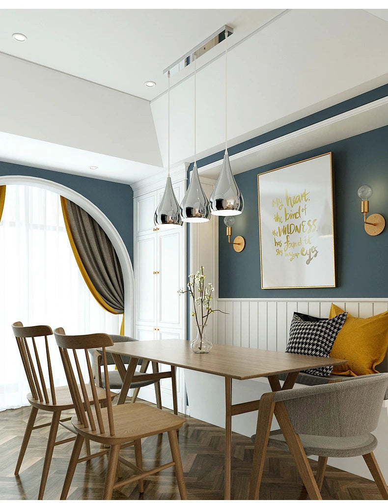 Nordic Rose Gold Pendant Lights Plated Metal Hanging Lamp Fixtures Dining Room Kitchen Island Bar Cafe Indoor Decor Lighting E27
